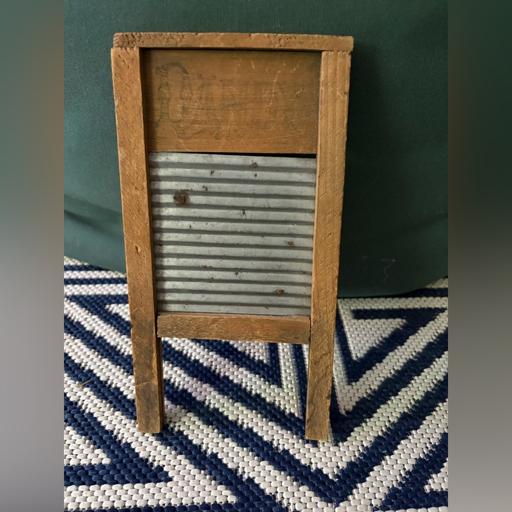 Dandy Vintage Wooden Washboard with Silver Panel